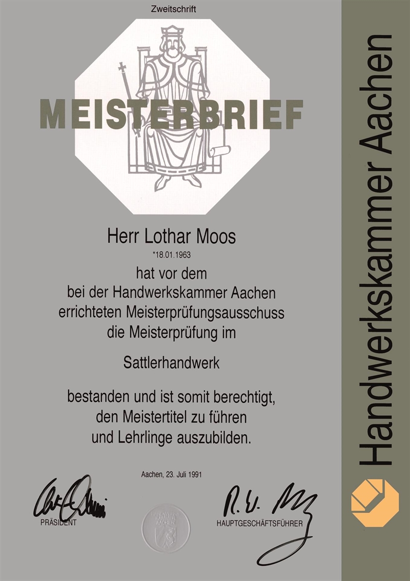 Meisterbrief Lothar Moos